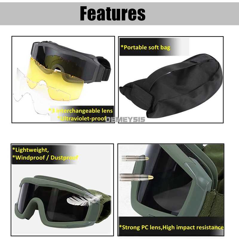 Tactical Goggles 3 Lens Windproof Dustproof Shooting Motocross Motorcycle Mountaineering Glasses Airsoft CS Protection Eyewear J250919