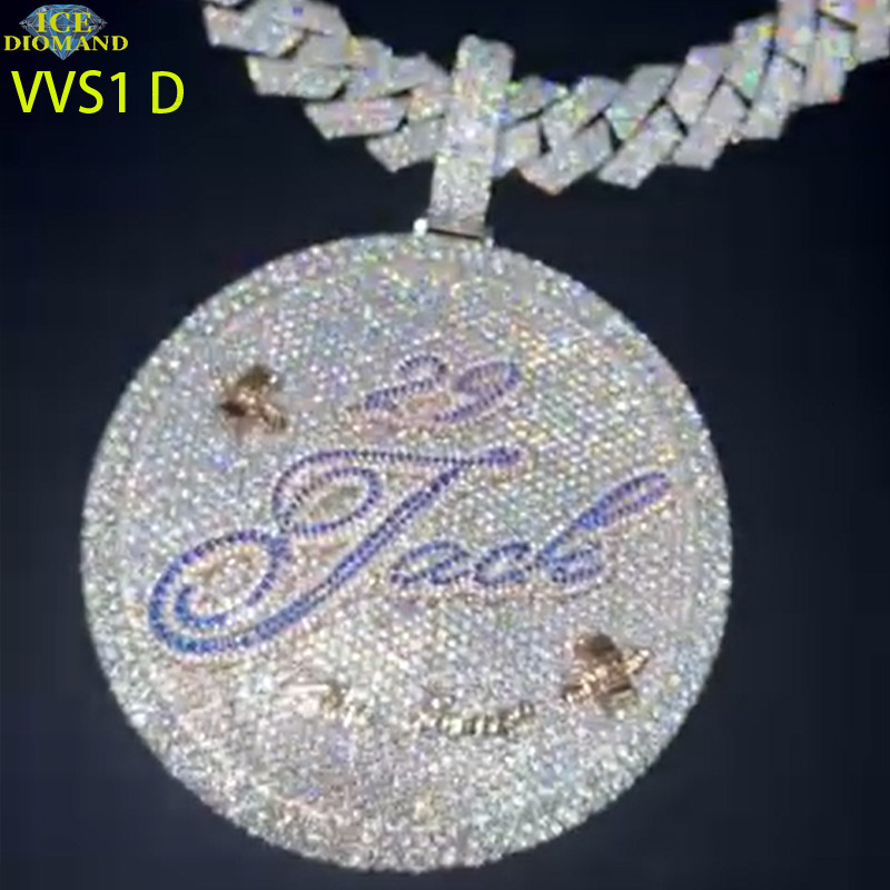 Fashion Hip Hop Luxury Iced Moissanite Jewelry Customized Trend Sterling Silver Diamond Pendant Necklace Bling