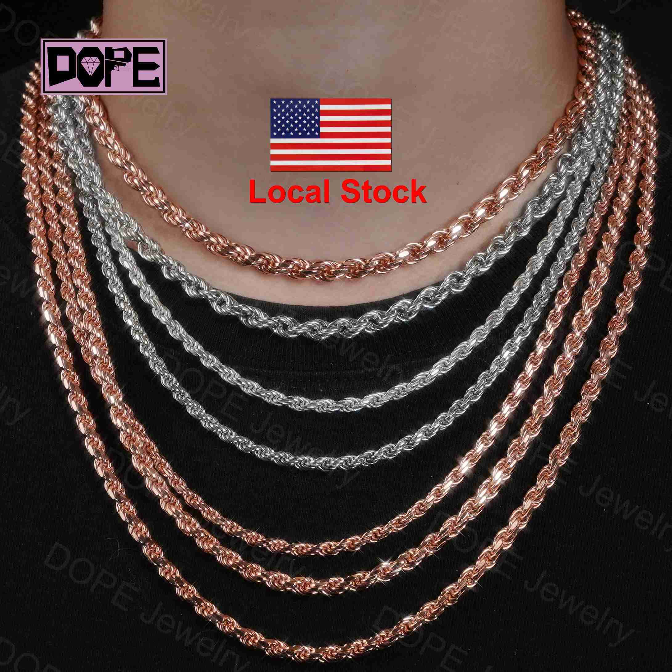 USA trends 925 Silver Chain 3mm 4mm 5mm Braided Cord Necklace VVS Moissanite Iced Out Clasp Twisted Rope Chain