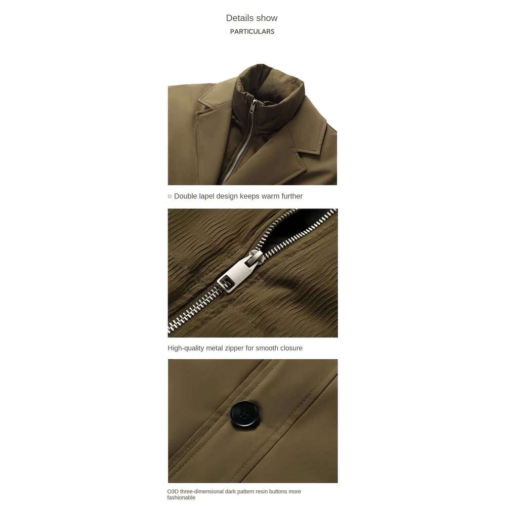 Down Trench Autumn Winter New Solid Color Business Light Medium Length Coat Men's Windproof Warm Jacket