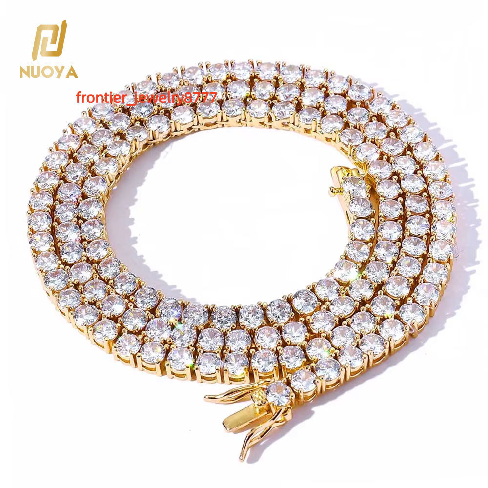 NUOYA 18K Gold Plated Iced Diamond Necklace 3456mm Bling Moissanite Tennis Chain MensWomens Hip Hop Necklace Fine Jewelry