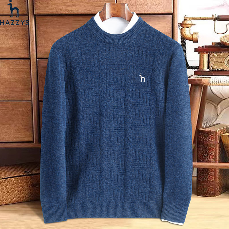 Elegant Warmth: Hagi's Premium Men's Woolen Overlayer Jacket Featuring Intricate Hand-Knit Pattern