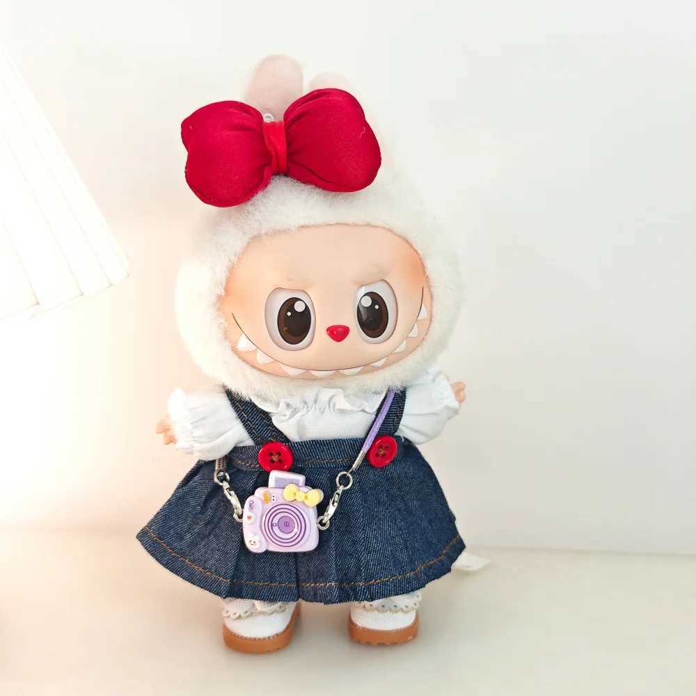 Diy Labubu Doll Clothes Accessories Denim Skirt with Red Bow Headband Set Fashion Suit for Labubu Clothing Single Product C250919