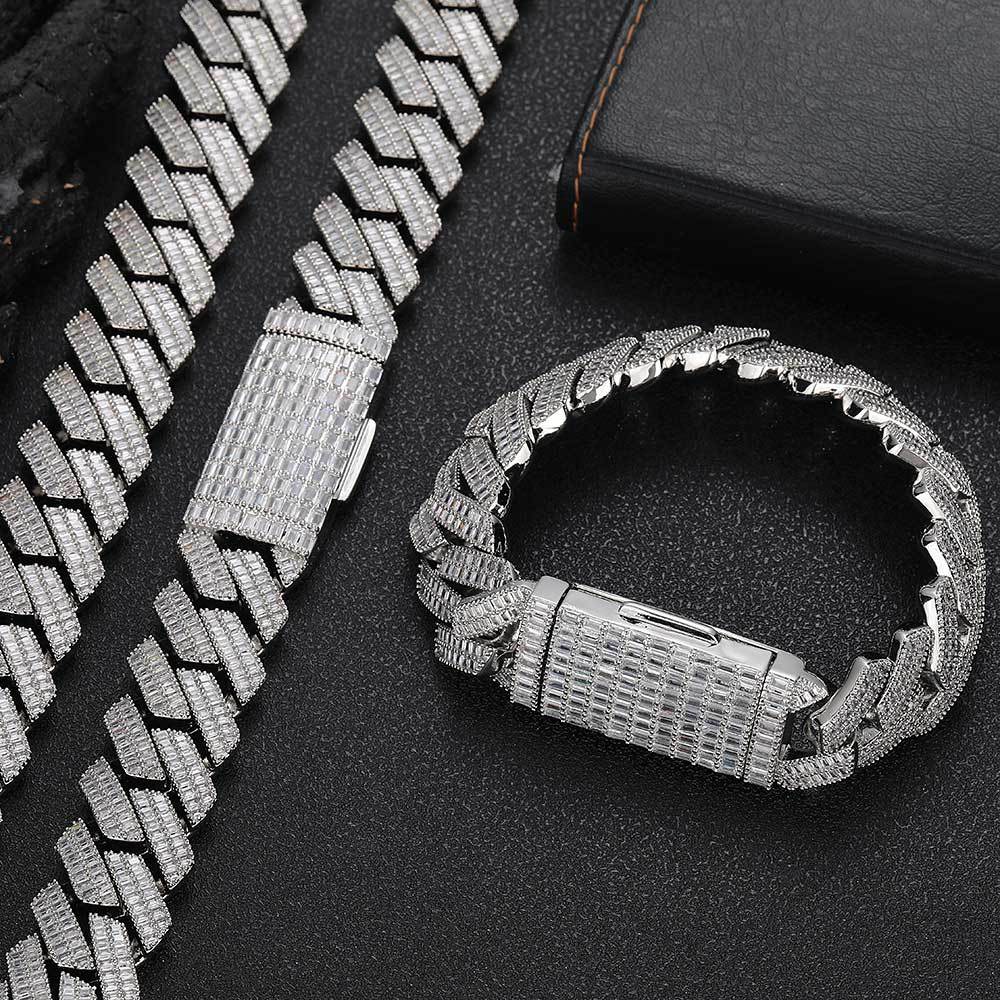 Top Quality D VVS 8mm-20mm Iced Out Hip Hop Cuban Chain Necklace Bracelet with BLING for Men and Women