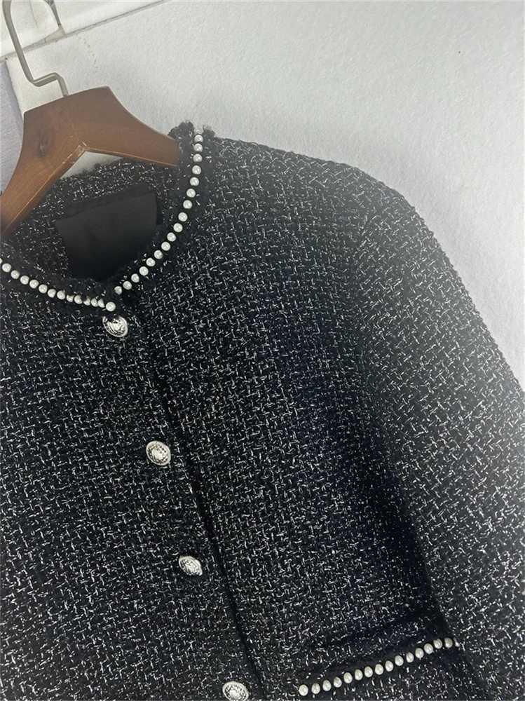 Pearls Decoration Women ONeck Tweed Short Coat Single Breasted Retro Female Jacket Top Autumn Winter Outerwear Z250918