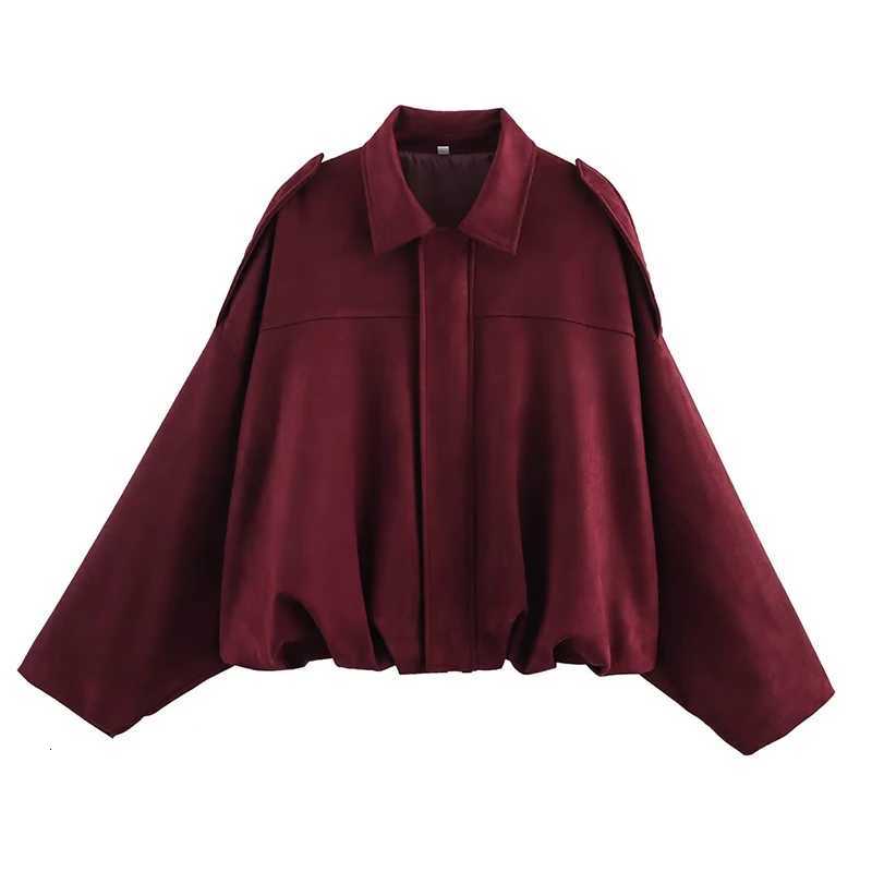 YENKYE New 2025 Women Suede Textured Bomber Jacket Long Sleeve Lapel Collar Loose Coats Casual Female Outerwear Chic Tops Z250918