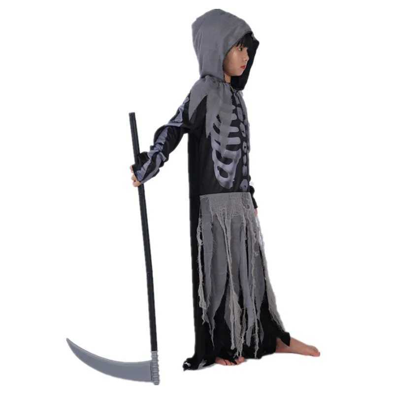 Skeleton Grim Reaper Costume Girls Scary Costumes Kids Halloween Deluxe Costume Set Scythe Chain Soultaker Dress Up Rave Party L250918