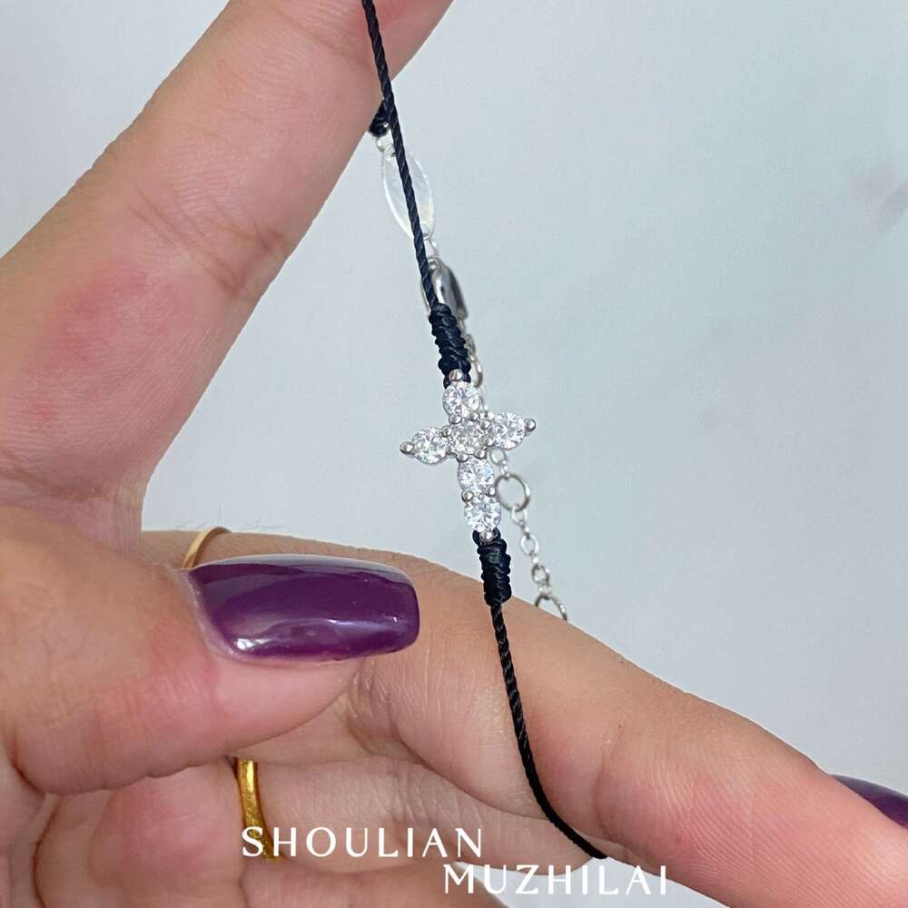 Light Ultra-Fine Rope Full Dia Cross for Women Simple Black Woven Bracelet Exquisite Niche Style Best Friend Gift