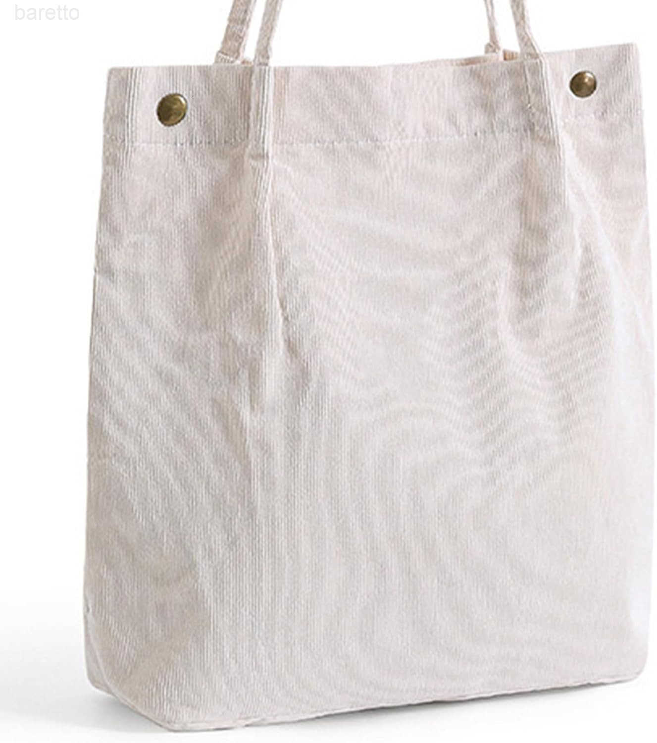 Corduroy Tote Bags for Women Sturdy Shoulder Reusable Grocery Bag with Inner Pockets and Magnetic Button Z2509019