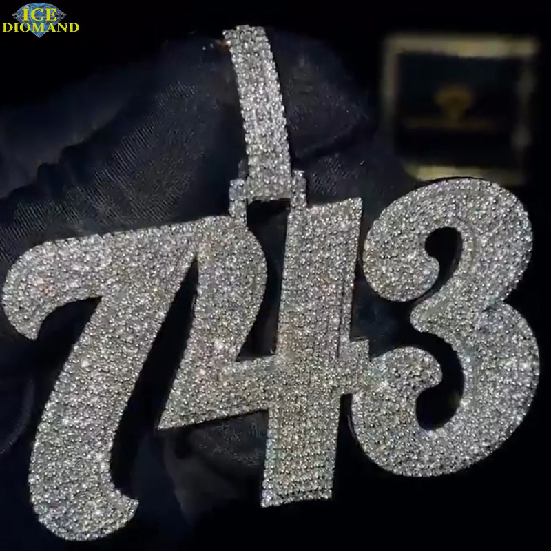 Hiphop Customized Trend Moissanite Pendant S925 Silver Full Iced Customized Trend Number Letter Name Charm VVS Moissanite High Jewelry
