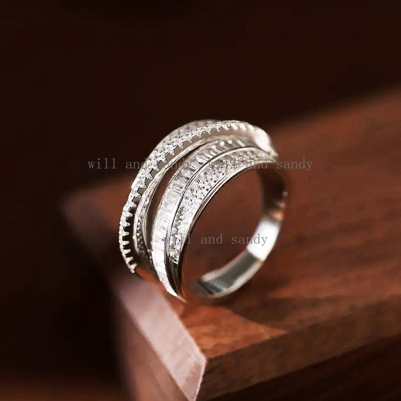 Multi-Layer Sterling Silver Criss Cross Statement Band Ring for Women Cubic Zirconia Ring Wrapped Ring Cross Knuckle Women Rings Wedding Band Jewelry 