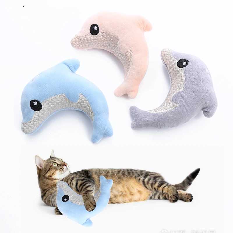 Pet cat toy Cute stuffed animal baby dolphin with catnip nibble toy X250918