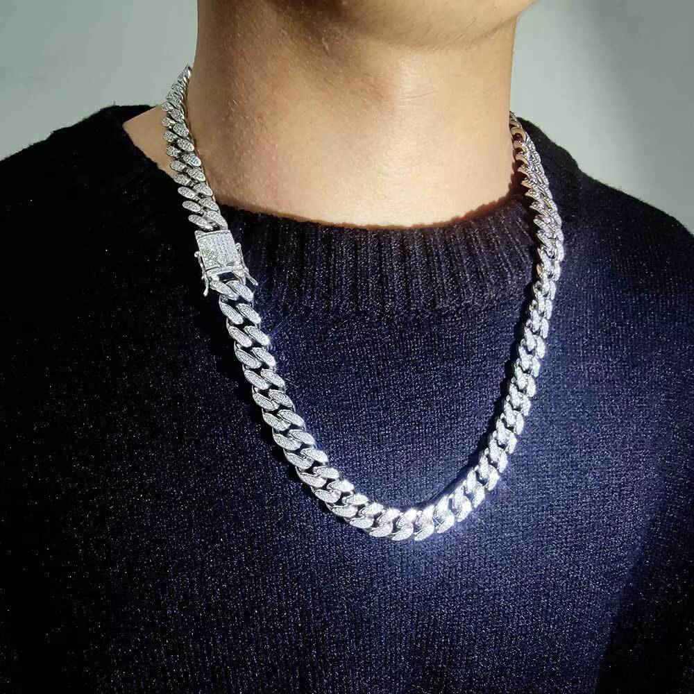 Wholesale Hip Hop Jewelry Cuban Chains White Gold Plated Cuban Link Chain Iced Out Cuban Chain Necklace