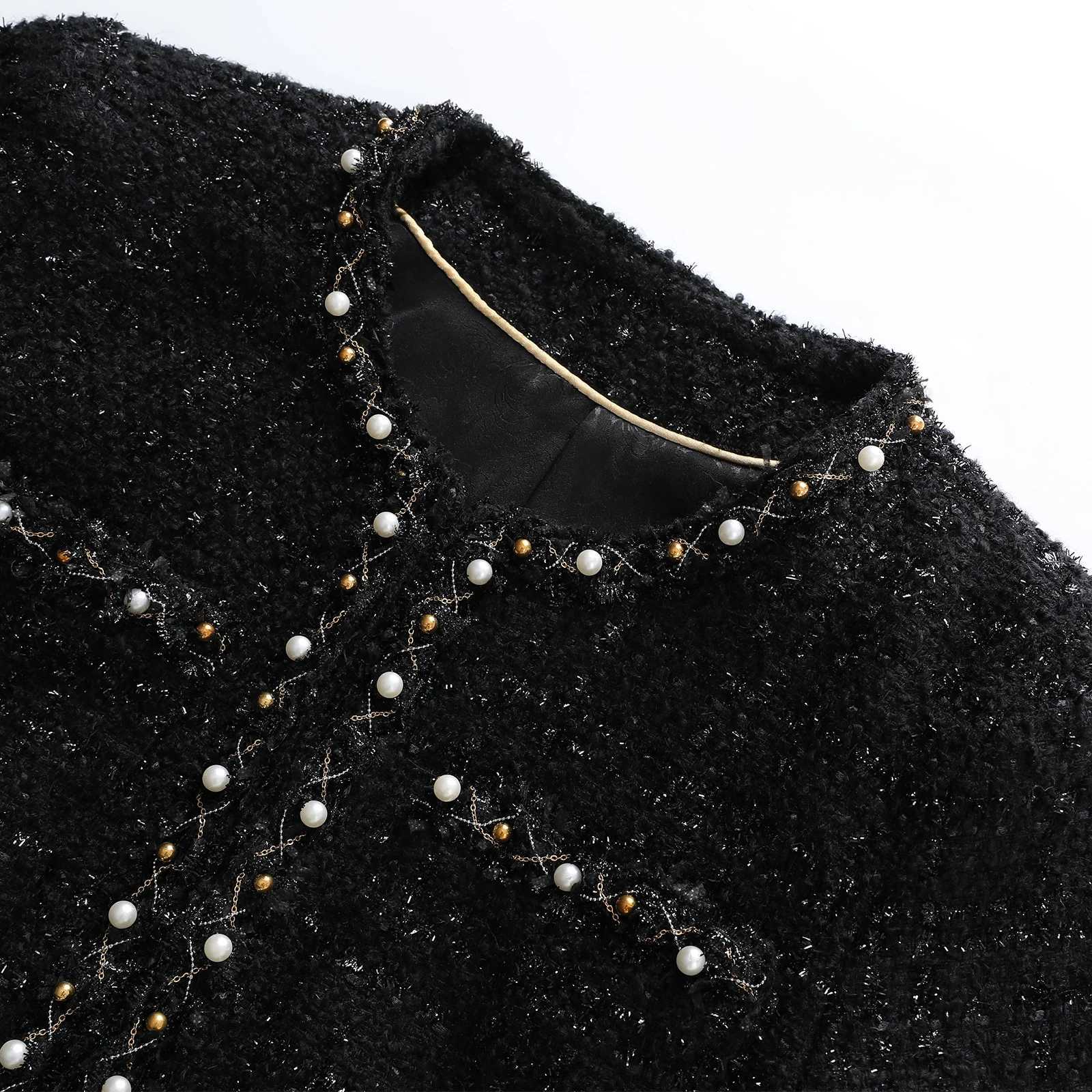 2025 new fashion round neck elegant light luxury celebrity highend heavy industry beading temperament design tweed jacket Z250918
