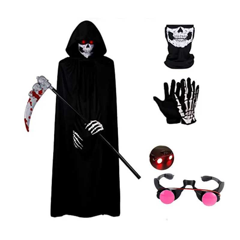 Scary Halloween Costumes for Kids Redeyed Reaper Robe with Hood and Scythe L250918