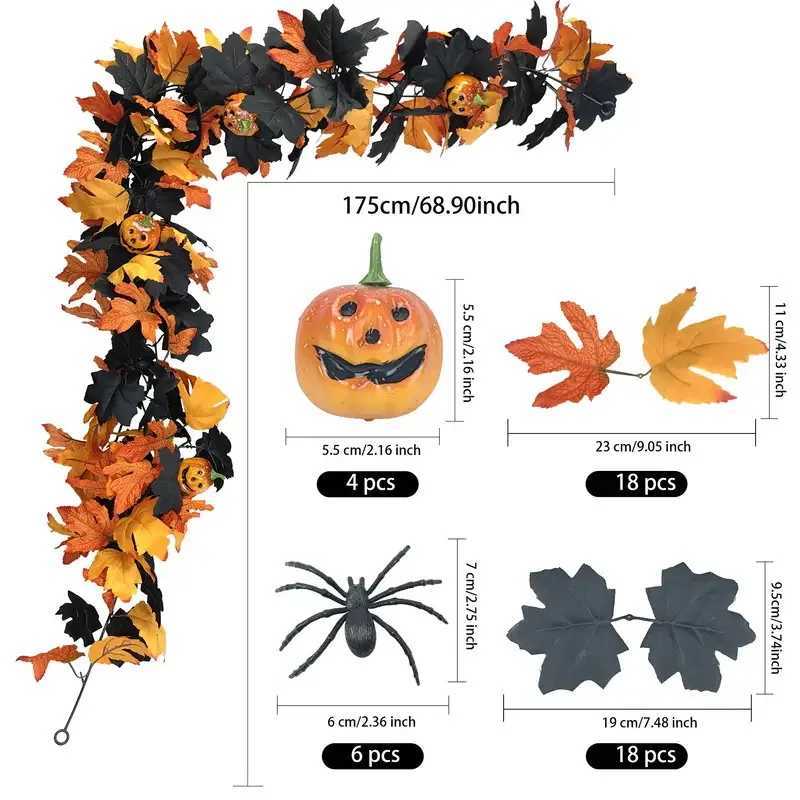 Halloween Artificial Maple Leaf Rattan Pumpkin Vine For Front Door Wall Window Door Hangings Ornament Halloween Decoration C250919