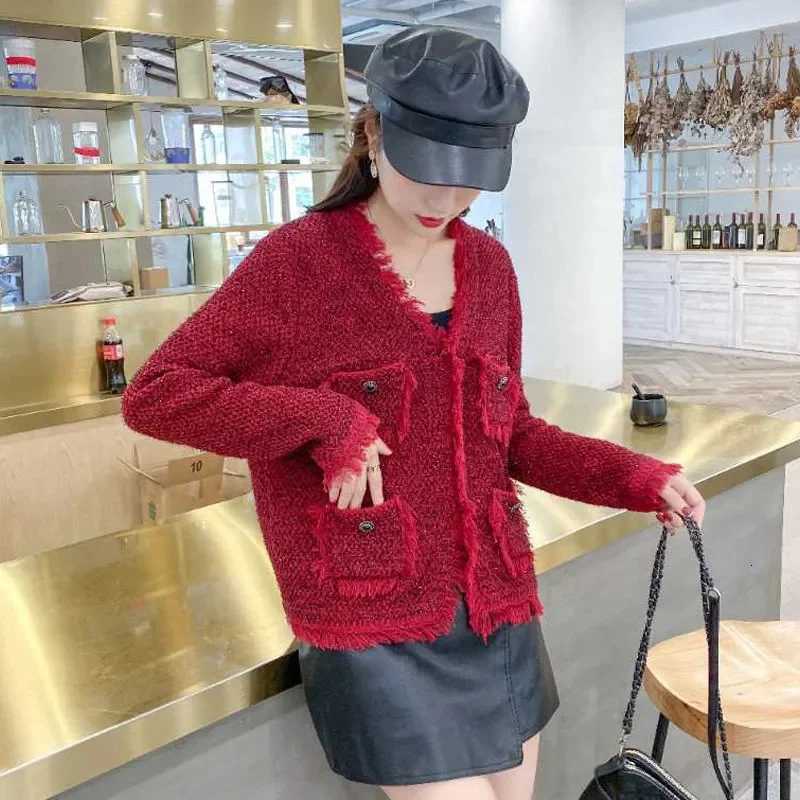 Xiaoxiangfeng Coat Womens New Spring Autumn Jacket Tide 2025 Korean Cherry Short Outerwear Tassel Knit Cardigan Female Overcoat Z250918