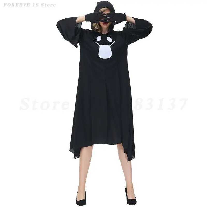 Woman Gothic Black Ghost Cosplay Costume Halloween Witch Sorceress Role Play Stage Performance Clothing Hooded Fancy Dress L250918