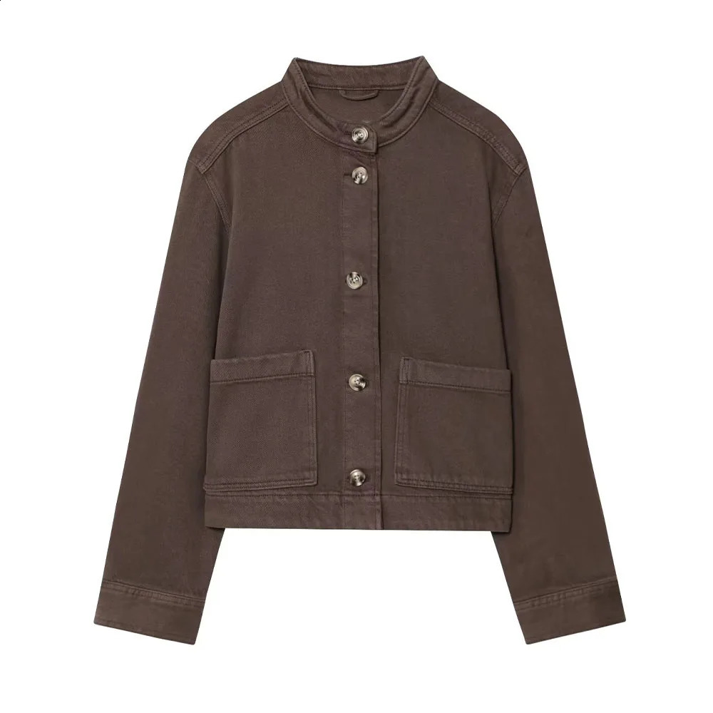 2025 AZRAF Fashion European and American Style Autumn Denim Jacket Chic Vertical Collar Allmatch Button Coat Muje 250919