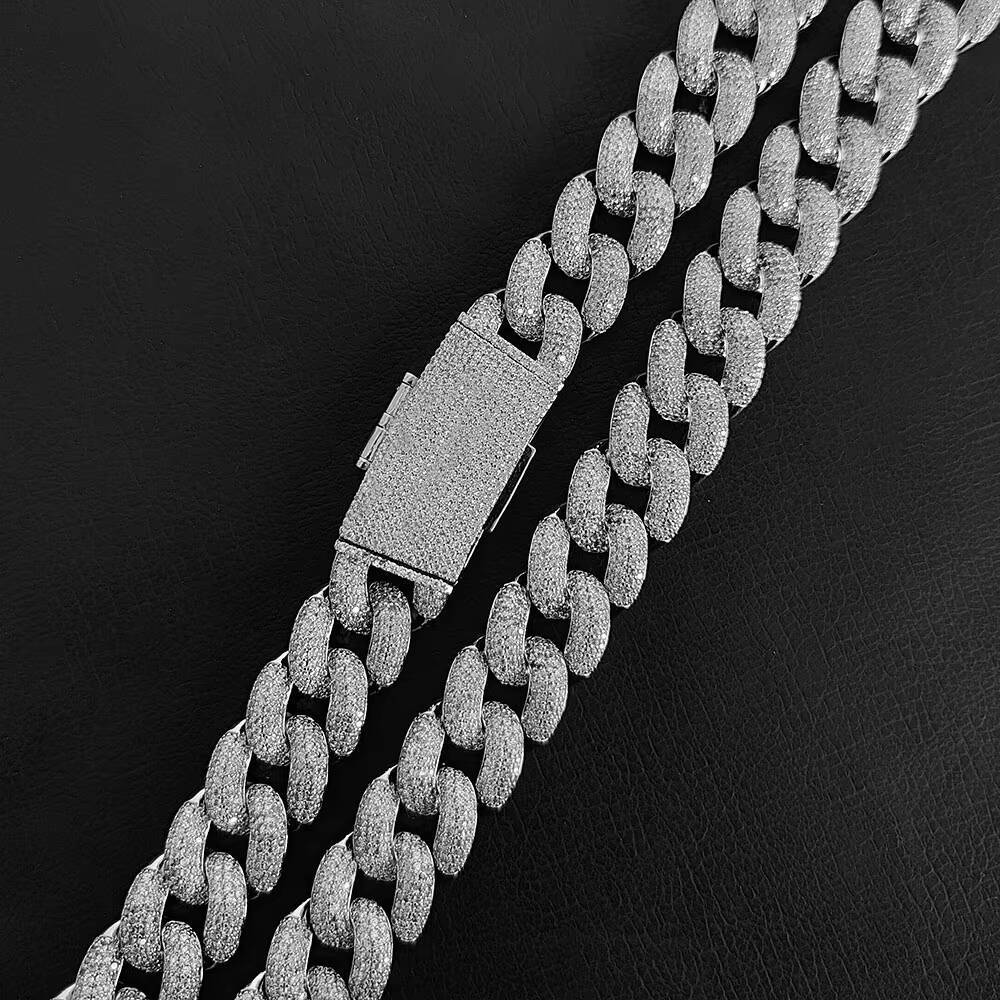 NUOYA Iced Out Full Pave Moissanite Cuban Necklace 18mm Chunky Chain Silver Plated Bling Custom Fine Jewelry for Women