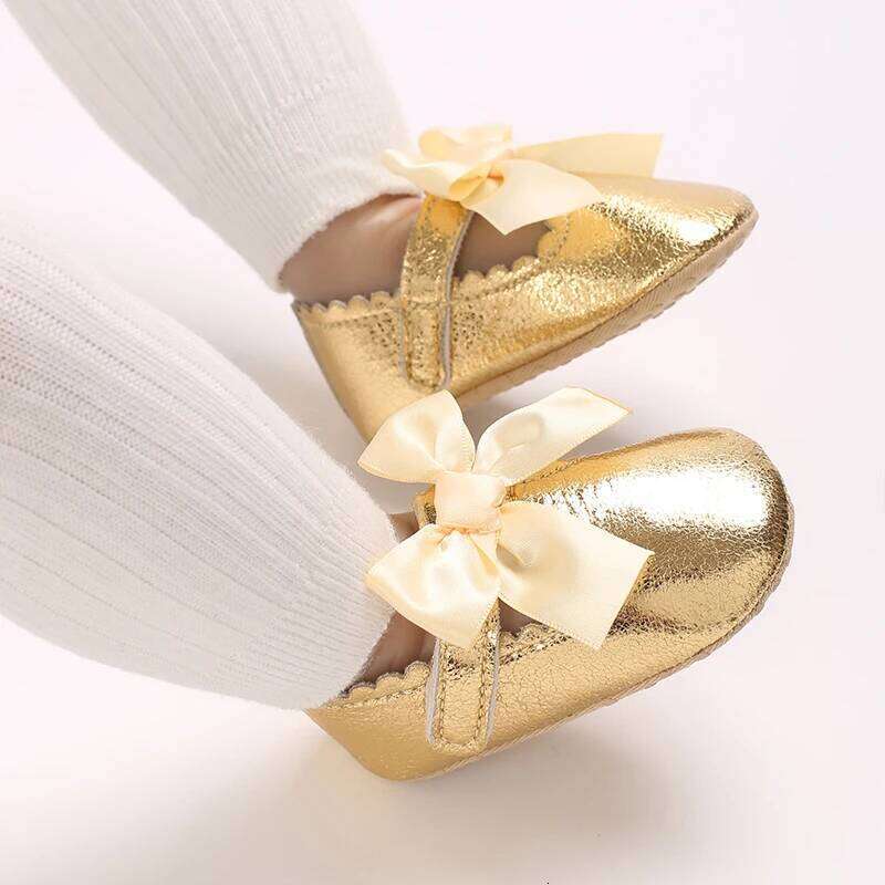 4-color Baby Girl Fashion Solid Color Princess Comfortable Soft Sole Non-Slip Toddler Shoes Cute Bow Baptism First Walker