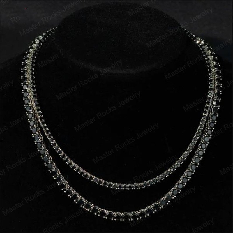 4mm 5mm Iced Out VVS Moissanite Chain Hip Hop Men Dark 20 Inch 925 Silver Black Moissanite Tennis Chain