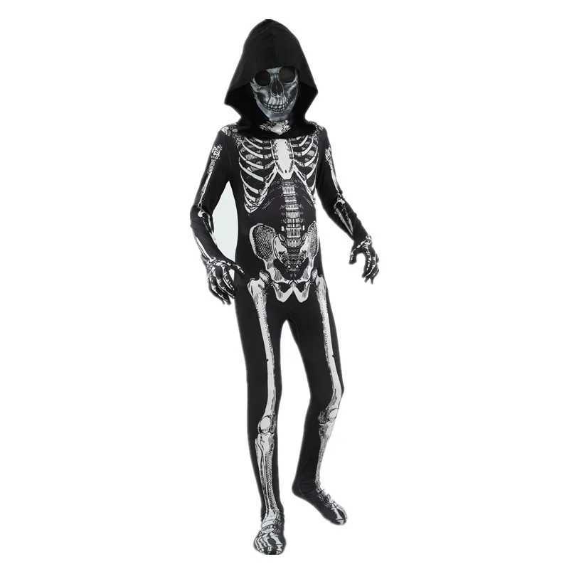 Scary Halloween Horror Kid Skeleton Costume Black Hooded Grim Reaper Dress Up Boy Ghostbusters Costume Mardi Gras Party Costume L250918