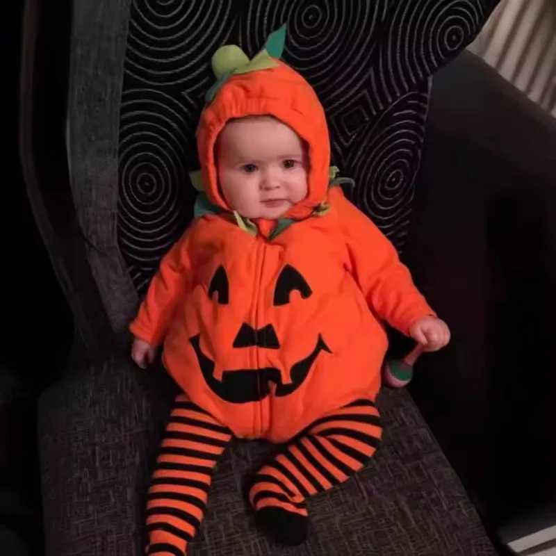 Childrens Clothing New Halloween Pumpkin Climbing Clothes European American Style Cute Longsleeved Hooded Zipper Romper L250918