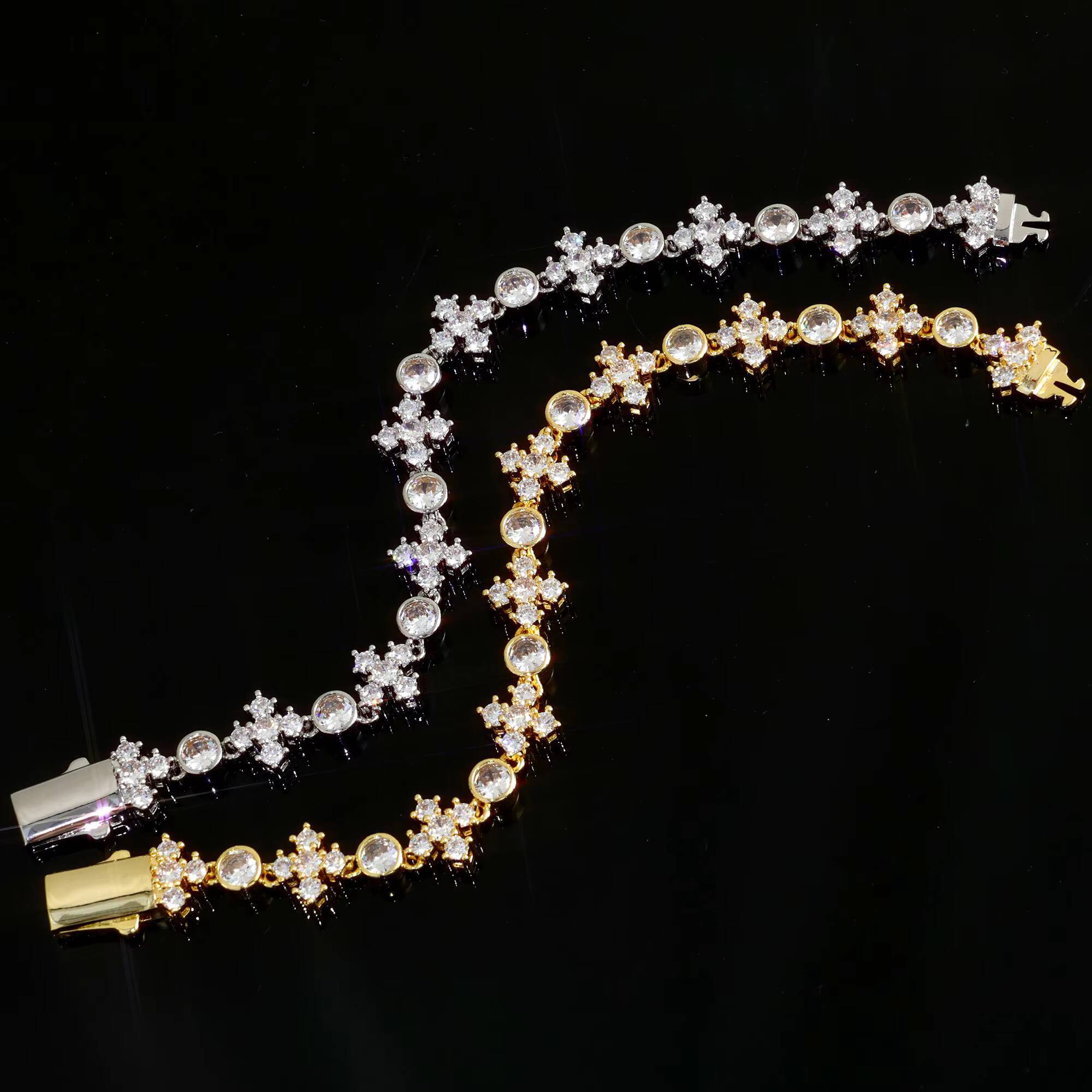 NUOYA Fashion Jewelry Bling Diamond Chain Bracelet for Women Gold Silver Cross Design Shiny Moissanite Stone Link Chain Bracelet Gifts