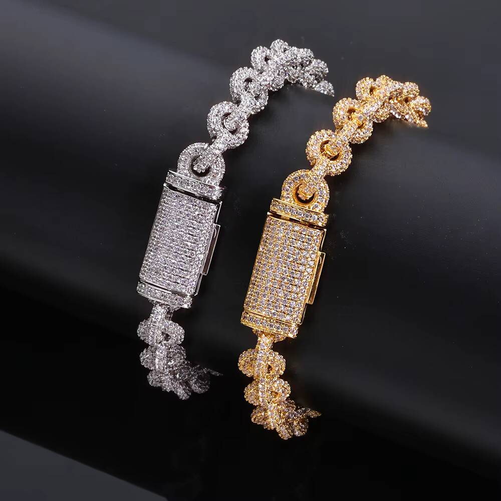 NUOYA Full Iced Out Moissanite Chain Bracelet O Shaped Design Flip Buckle Clasp Bling Hip Hop Fine Jewelry