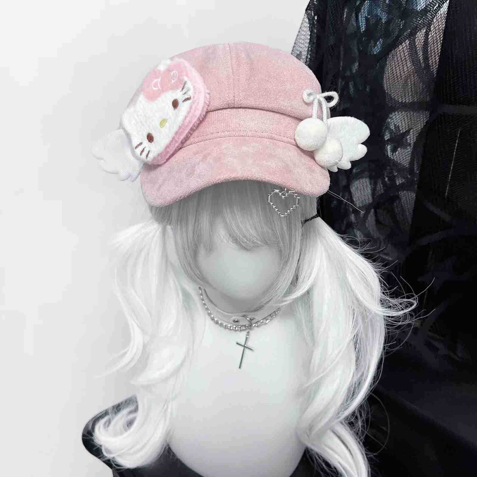 Sanrio Hello Kitty Girl Pink Hat Anime Character Anime Ktcat Beret Outdoor Shopping Party Personality Cute Hat Birthday Gift L250919
