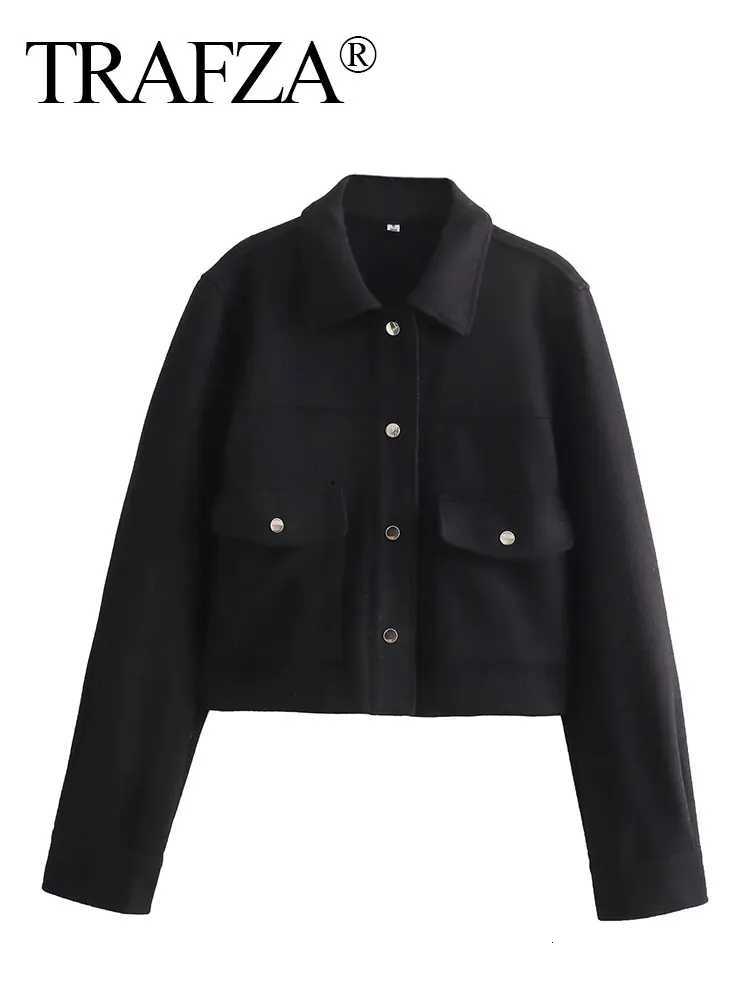 TRAFZA Women Casual Solid Coat Single TurnDown Collar Breasted Long Sleeve Jacket With Front Pockets Office Lady Outerwear Z250918