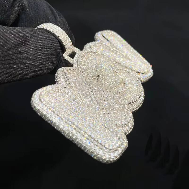 Crafting Made Solid 925 Sterling Silver Iced Out Moissanite Diamonds Custom Letter VVS Moissanite Pendant Jewelry