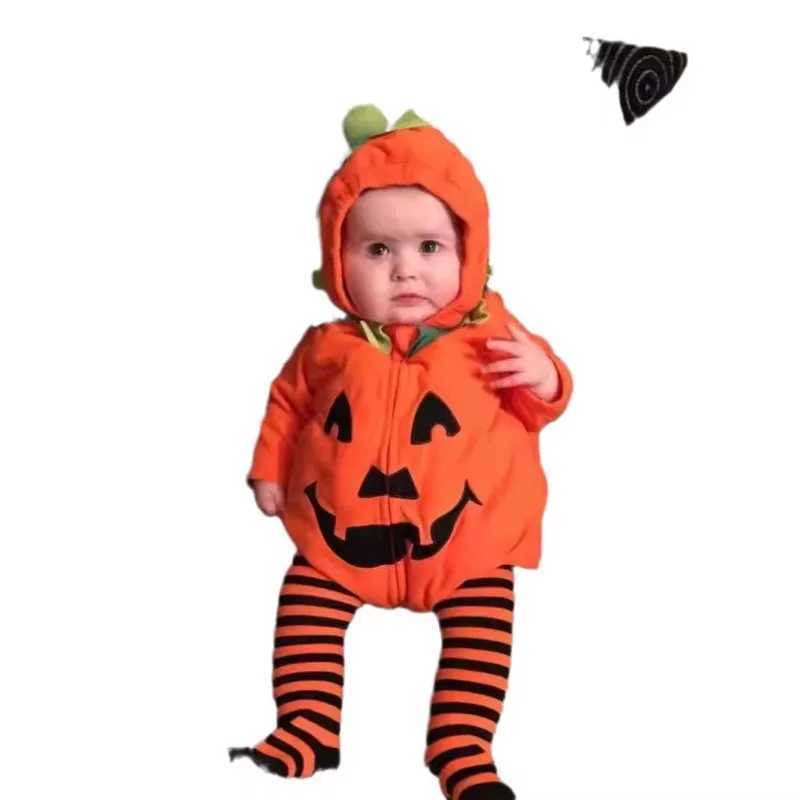 Childrens Clothing New Halloween Pumpkin Climbing Clothes European American Style Cute Longsleeved Hooded Zipper Romper L250918