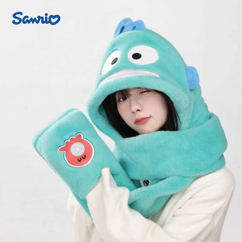 Sanrio Sanrioed Cute Kuromi My Melody Winter Womens Warm Threepiece Scarf Hat Gloves Cute Cartoon Hooded Childrens Birthday Gift L250919