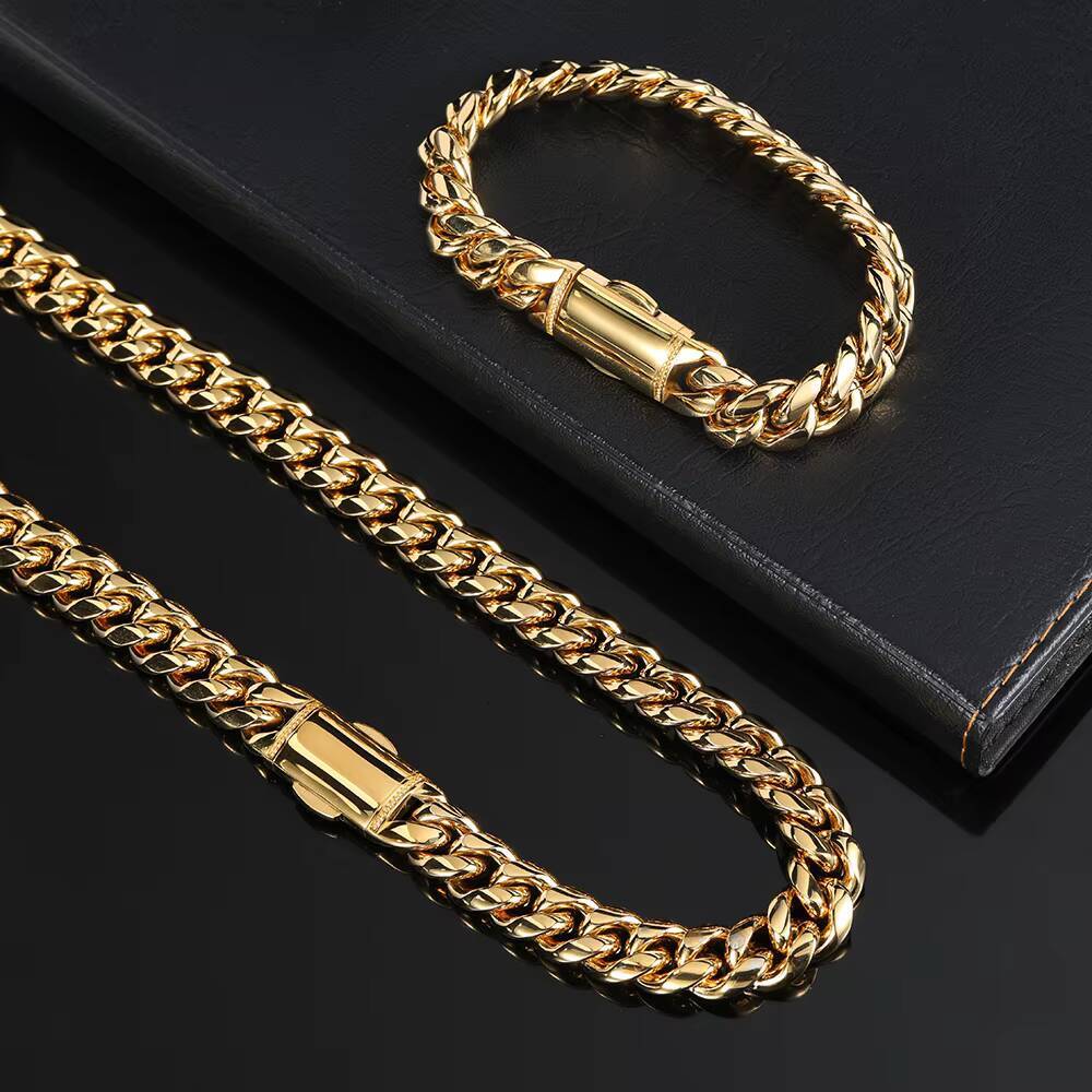 NUOYA Stainless Steel Hip Hop Jewelry Bracelets for Men Gold 18K Gold Plated Pulsera Cubana Bracelet Custom