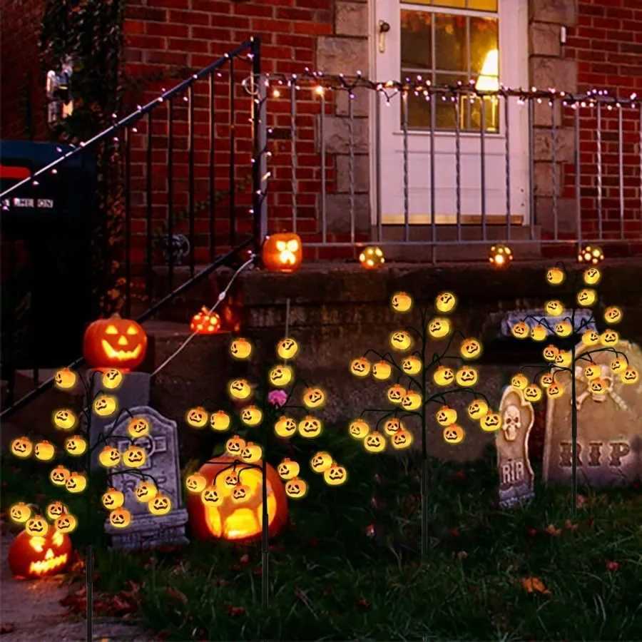 4 Pack 80 LED Halloween Solar Pumpkin Stake Lights for Outdoor Halloween Decorations Orange JackOLantern Pumpkins Solar Pathw C250919
