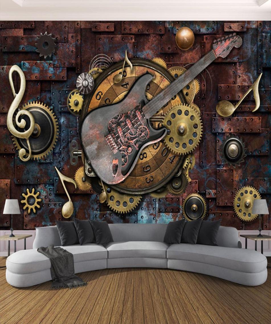 Custom Po Wallpaper For Walls 3D Retro Guitar Musical Notes Bar KTV Restaurant Cafe Background Wall Paper Mural Wall Art 3D8395131