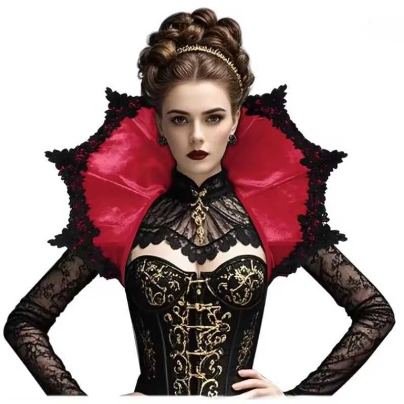Gothic Vampire Cosplay Medieval Black Red Victorian Collar Cape for Women Role Play Halloween Carnival Costume Cloak Accessories L250918