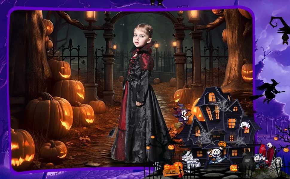 Girls Halloween Costume Vampire Dress Up Child Vampiress Role Play Carnival Party Cosplay Outfits with Stickers cosplay dress L250918