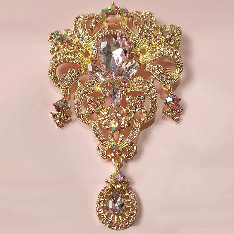 Creative Crown Brooch Highend Alloy Womens Corsage Colorful Rhinestone and Water Drop Jewelry 250919