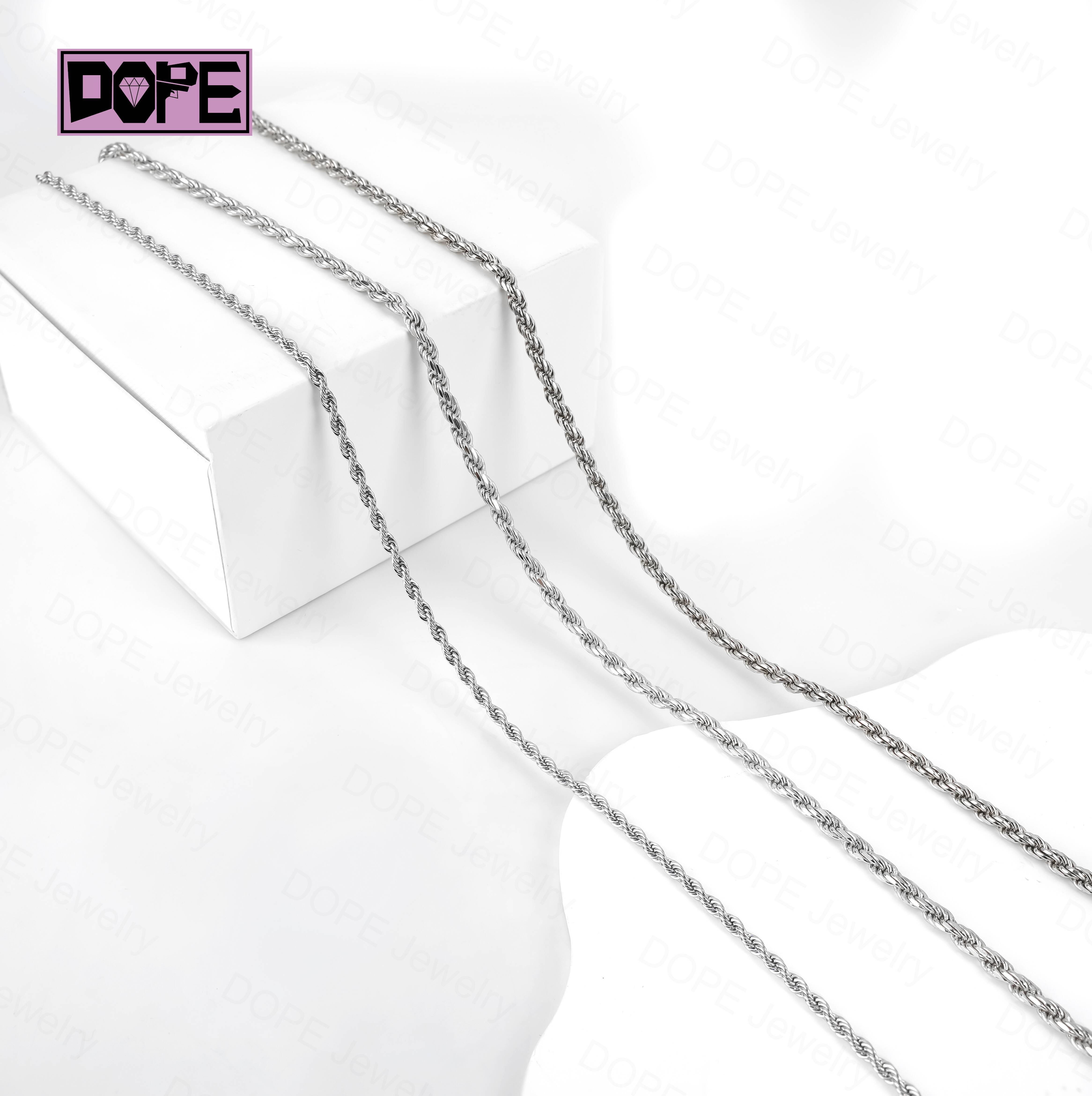 USA trends 925 Silver Chain 3mm 4mm 5mm Braided Cord Necklace VVS Moissanite Iced Out Clasp Twisted Rope Chain