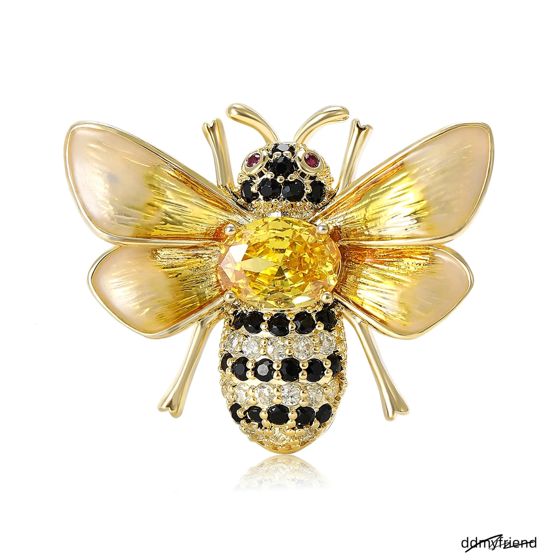 Gold Tone Rhinestone Bee Brooch With Yellow Gemstone, Black Onyx Pearl Accents Nature - Inspired Gift For Him/Her High Quality And Stylish Jewelry ddm