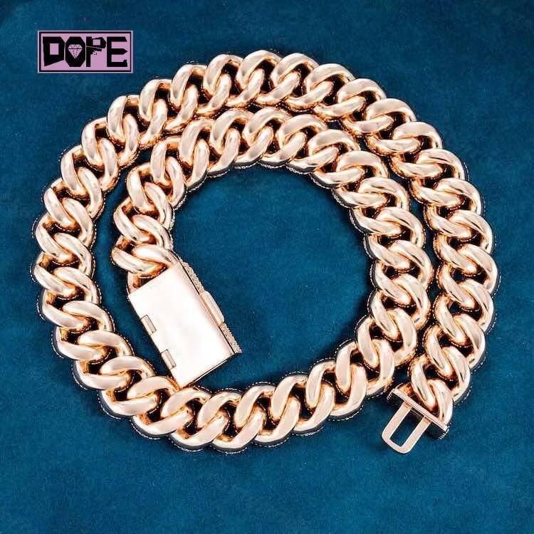 Hiphop Miami Cuban Chain 20mm Borderless Bubble 925 Silver Gold Plated VVS Iced Out Moissanite Cuban Link Chain