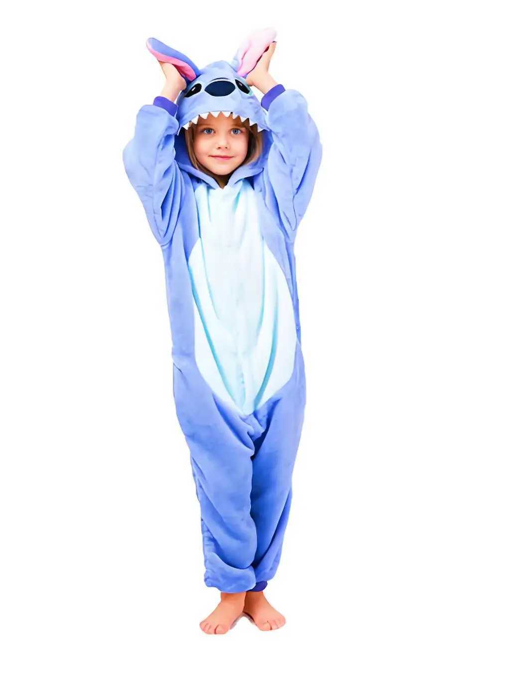 Stitch Anime Cosplay Costumes Kids Animal Cartoon Jumpsuit for Children Halloween Christmas Girls Boys Hooded Pajamas Onesies L250918