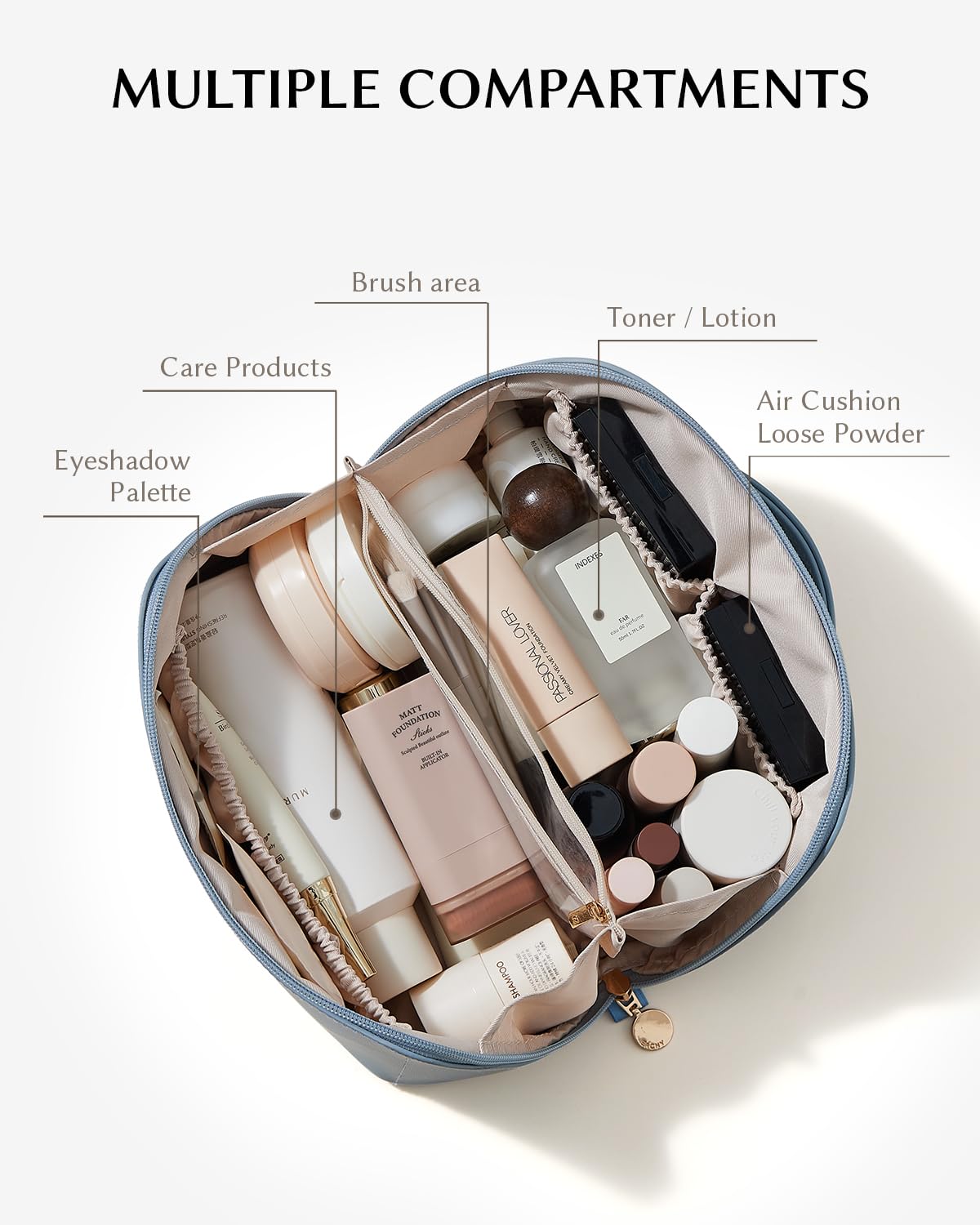 Flat Lay Waterproof Cosmetic Bag Roomy Travel Toiletry Bag Cute Printed Women Portable Makeup Storage