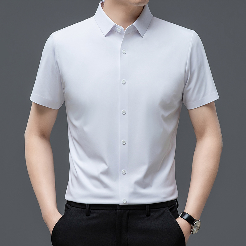 Ice-Silk Short-Sleeve Shirt for Men New Arrival Solid Color Non-Iron Men s Wear Lightweight Summer Short Sleeve Mulberry Silk Dad Casual Shirt