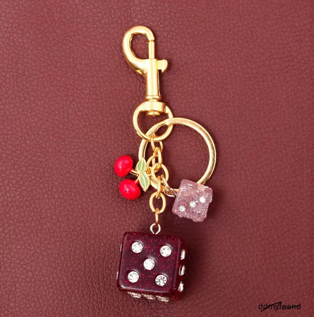 Fashion Red Dice Resin Dia Studded Keychain Student Ladies Jewelry Bag Gift Keyring Accessories Storage Pendant 250428 ddmyfriend