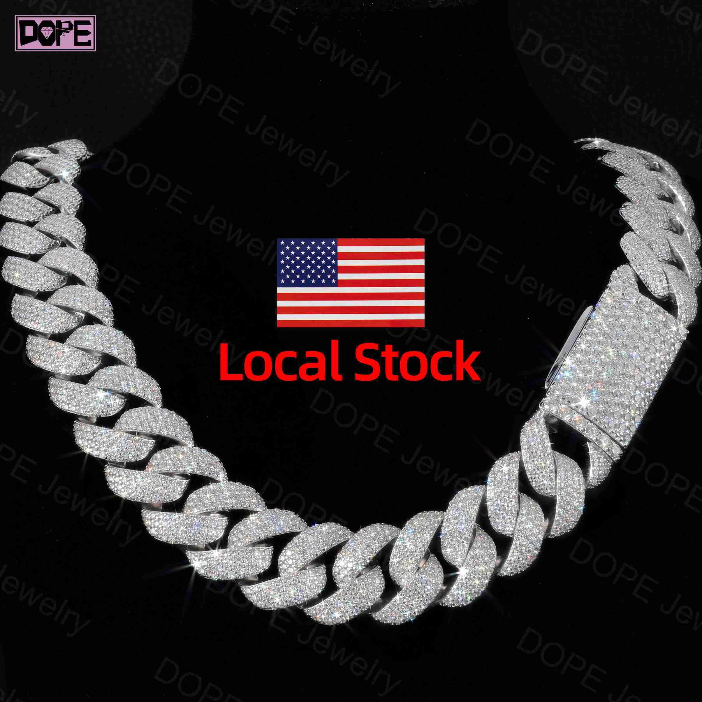 Free Shipping 20mm Moissanite Jewelry Cuban Necklace 925 Silver Hip Hop Iced Out VVS Moissanite Cuban Chain