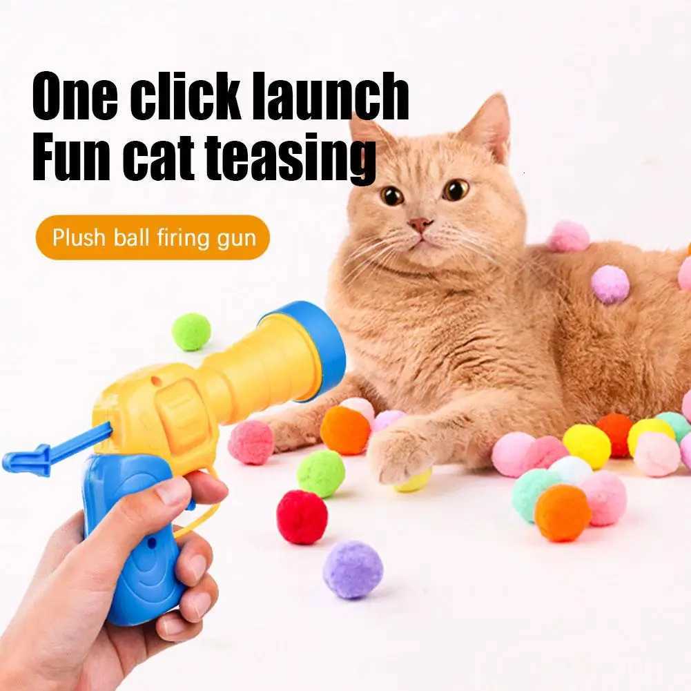 Cat Toys Interactive Launch Training Toy For Pet Kitten Creative Mini Shooting Gun Games Stretch Plush Ball Toys Pet Supplies X250918